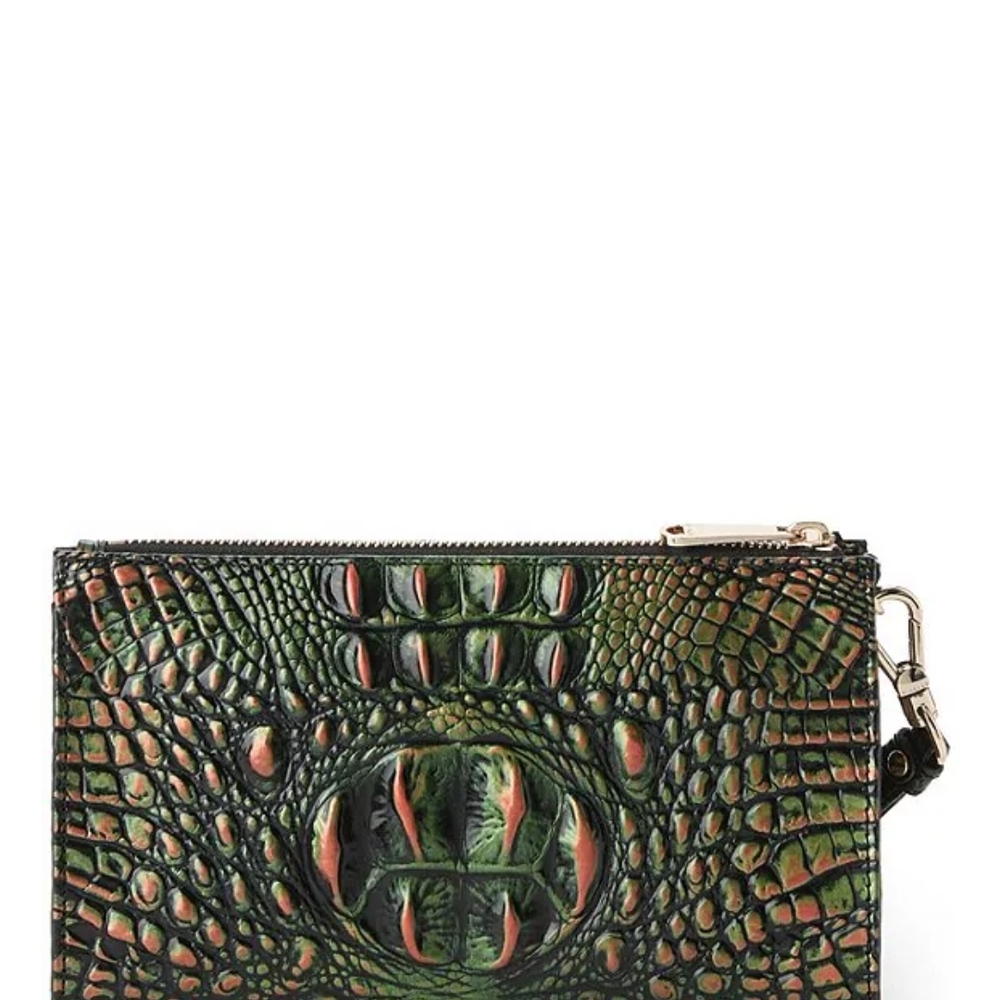 Brahmin Green and Black Crocodile Embossed Clutch